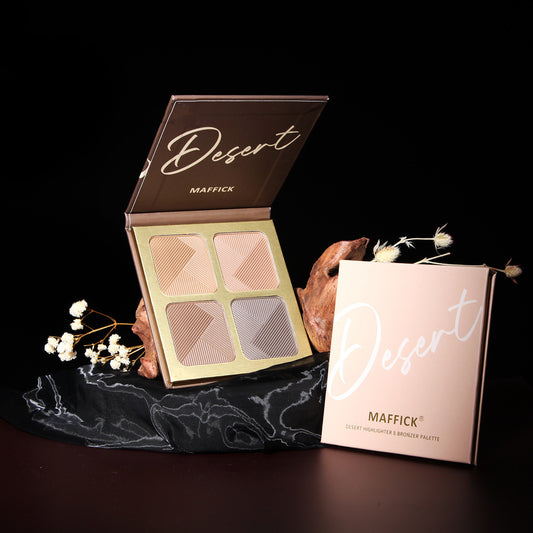 MAFFICK Desert makeup palette with packaging on a dark background