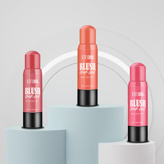 Three S.F.R Color blush sticks on a light gray background