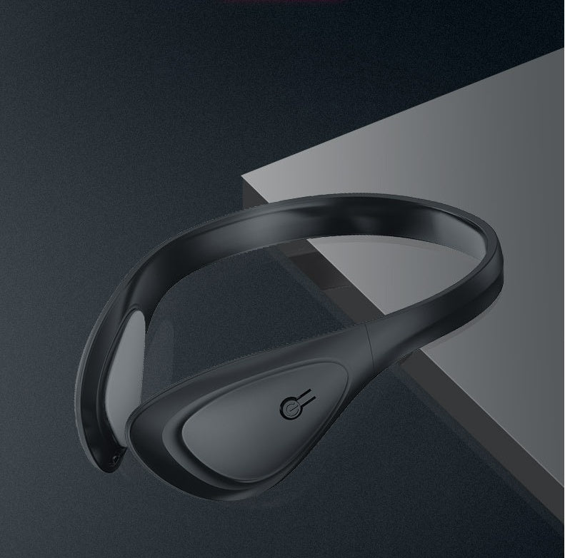 Black massage neckband on a dark gray background