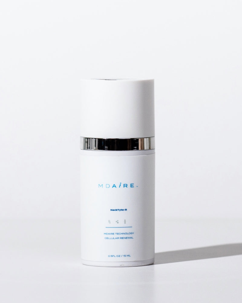 White MDAiRE Neck Tyte-R skincare mini bottle on a white background